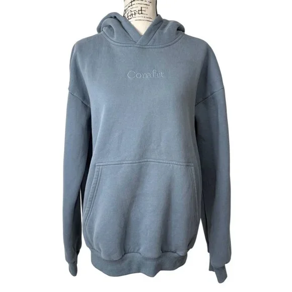 Comfrt Hoodie Blue Gray Fleece Pullover Oversized Unisex Sweatshirt Size S - Picture 1 of 7